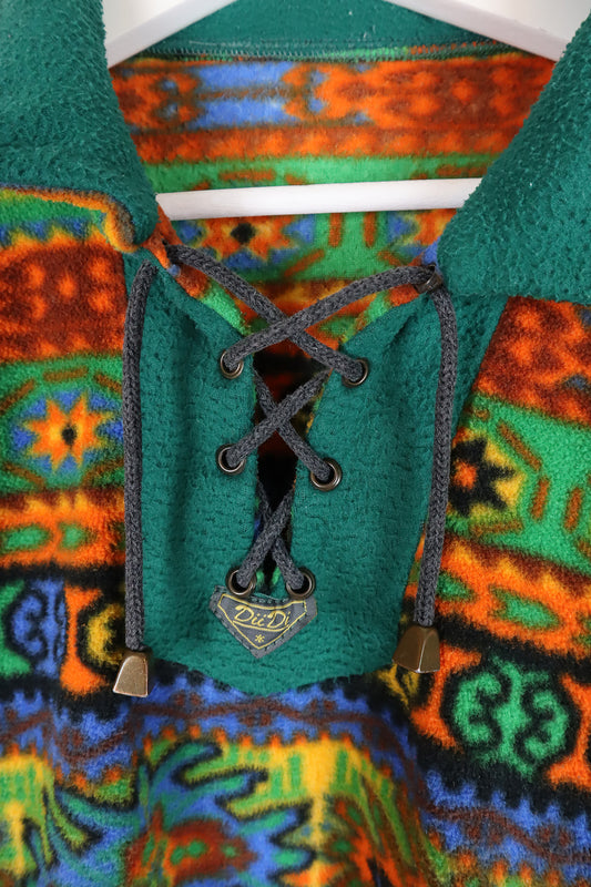 Fleece Pullover Vintage Grün Schnürung ( Gr. L/XL )