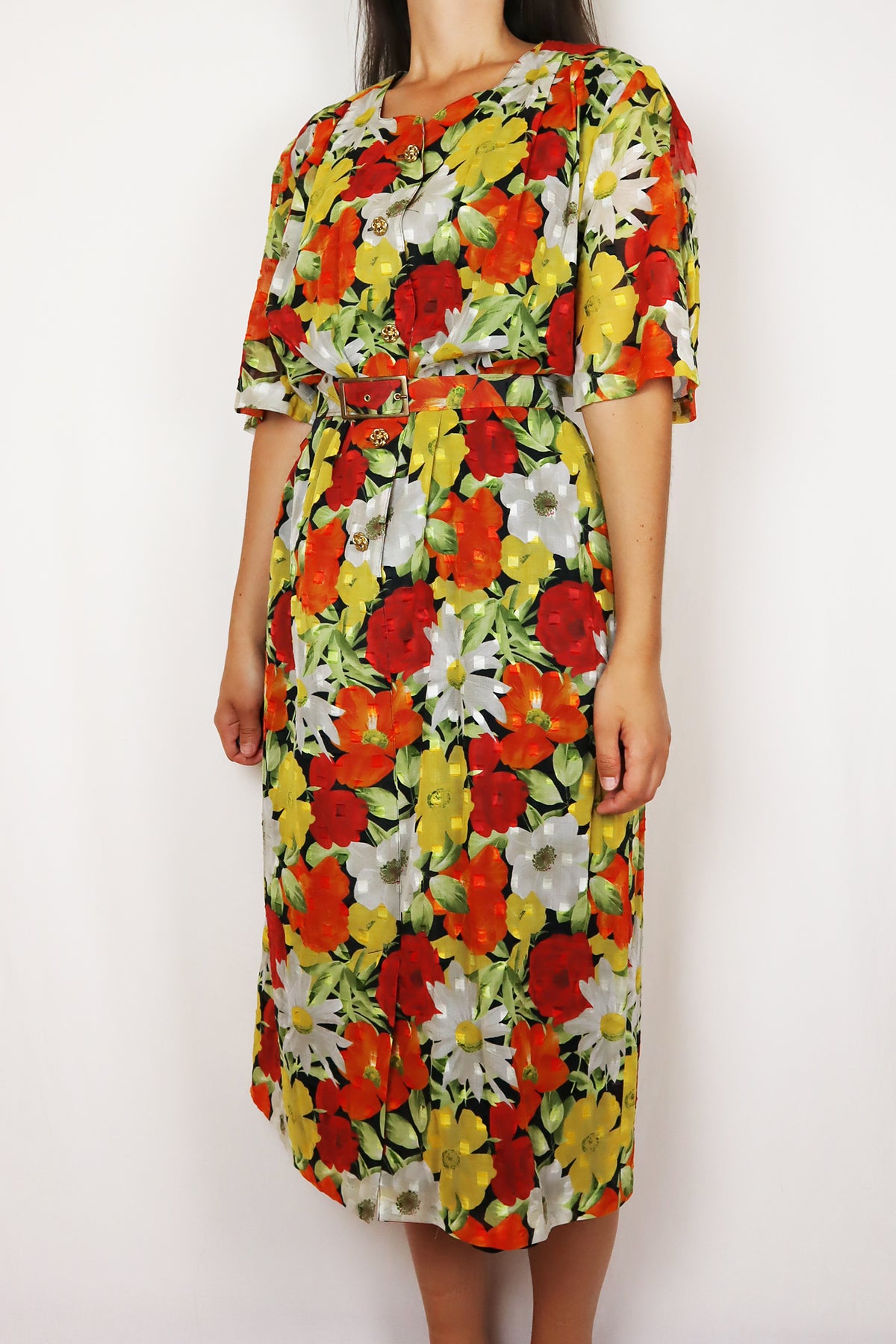 Kleid Vintage Blumenwiese Gelb ( Gr. M/L )