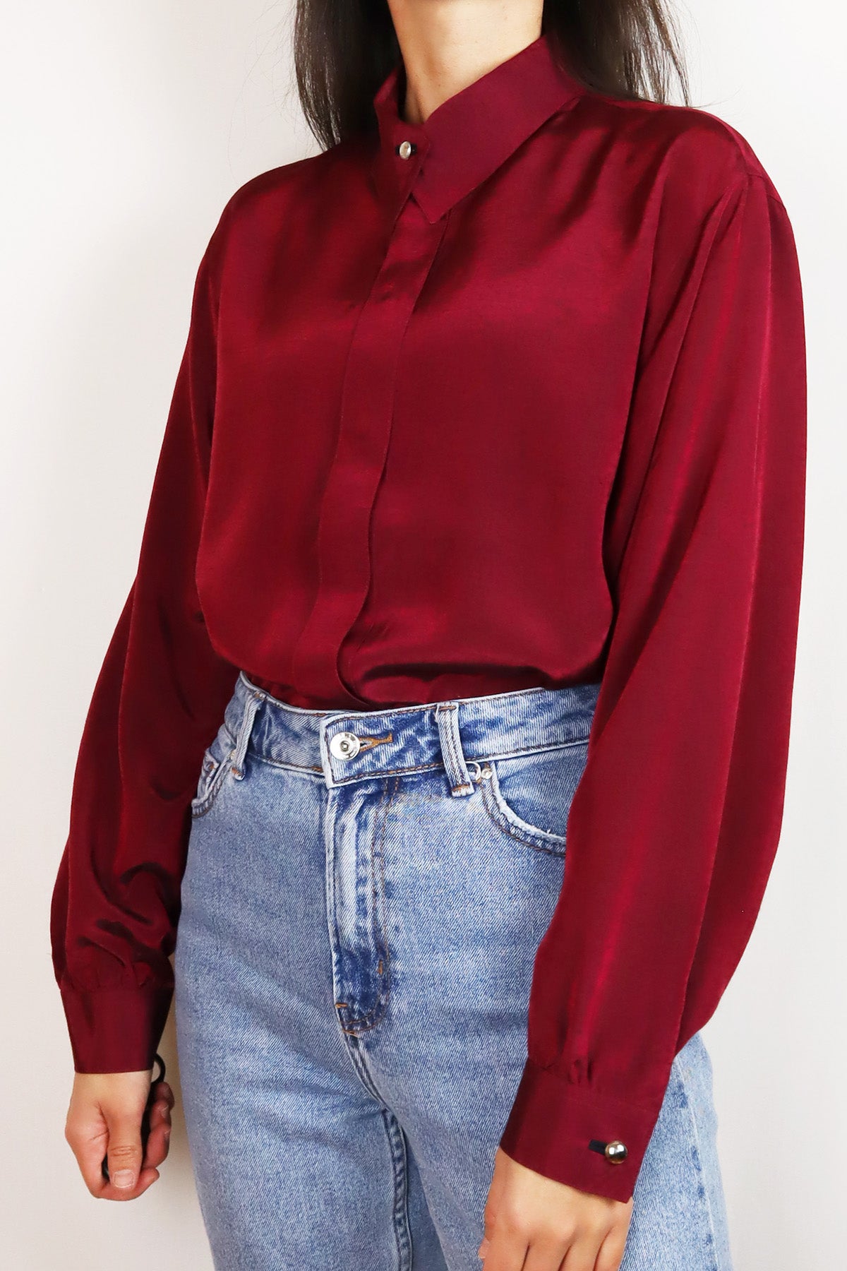 Bluse Vintage Rot Glänzend ( Gr. M )