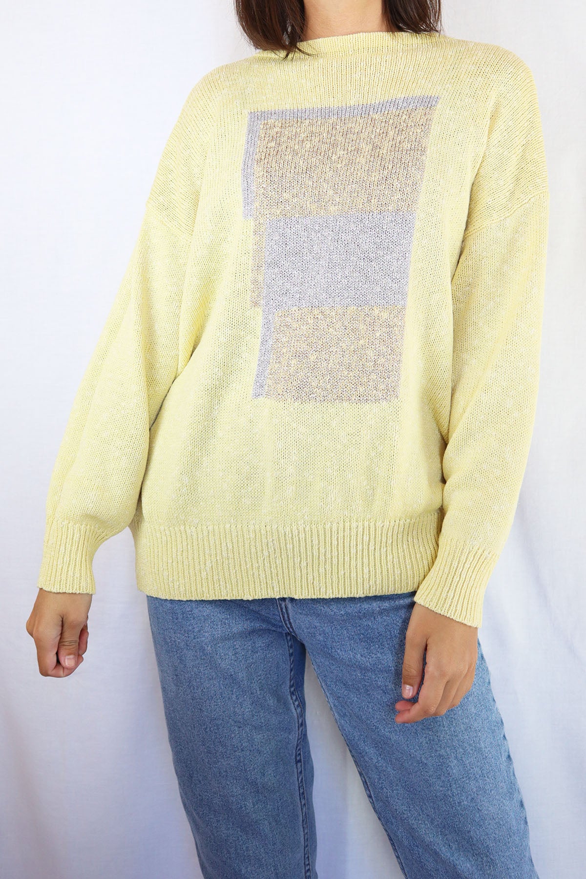 Pastell Yellow Glitter Vintage Pullover