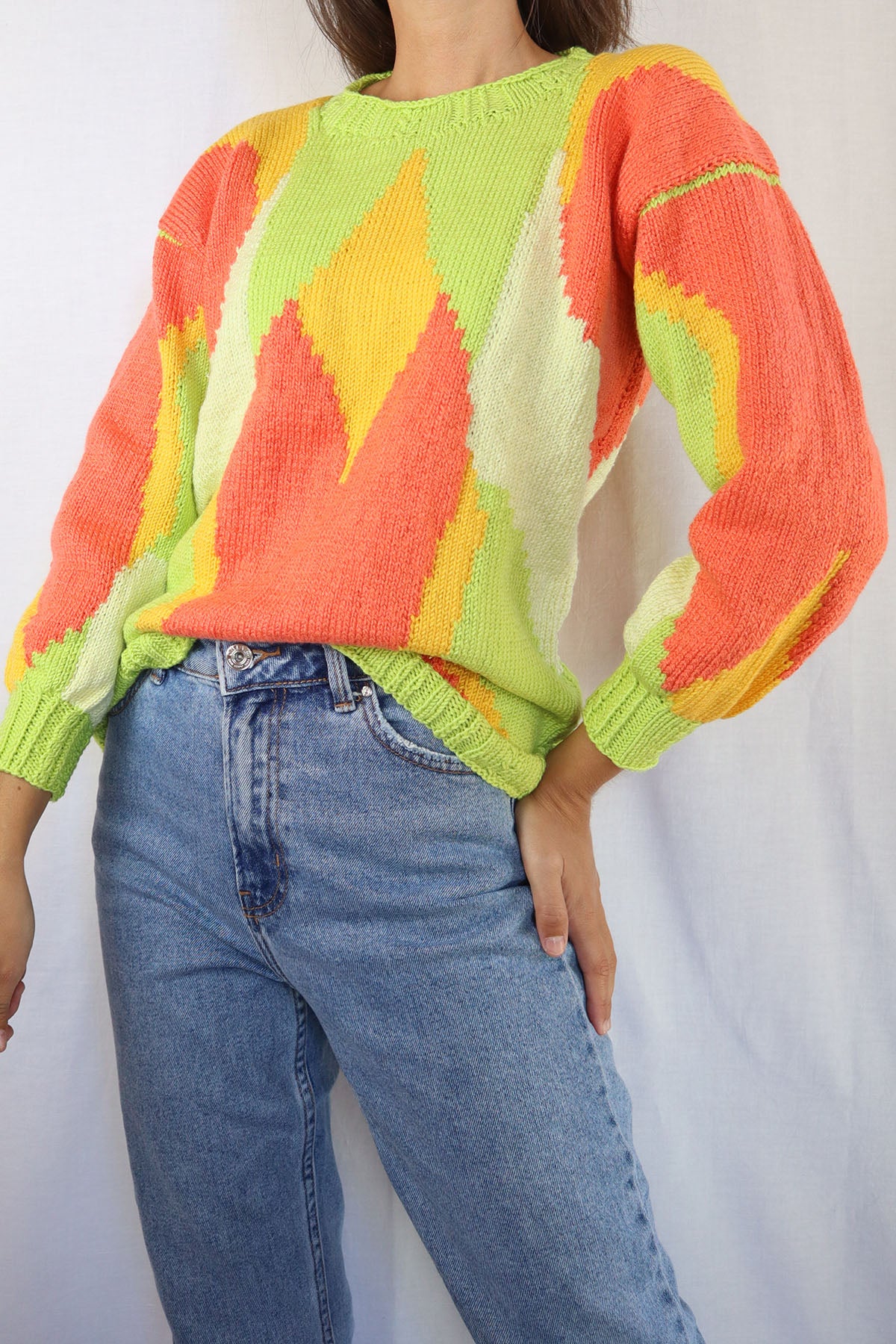 Handmade Colorful Geo Vintage Pullover