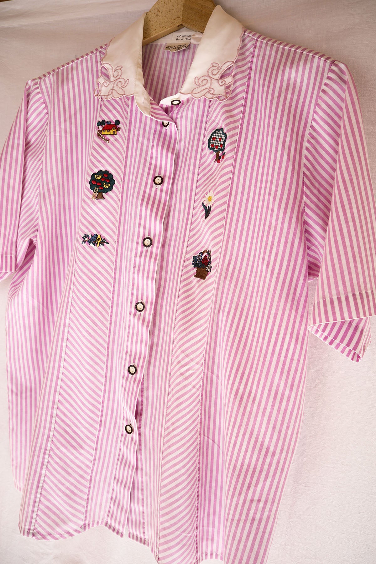 Cute Embroidery Striped Vintage Blouse