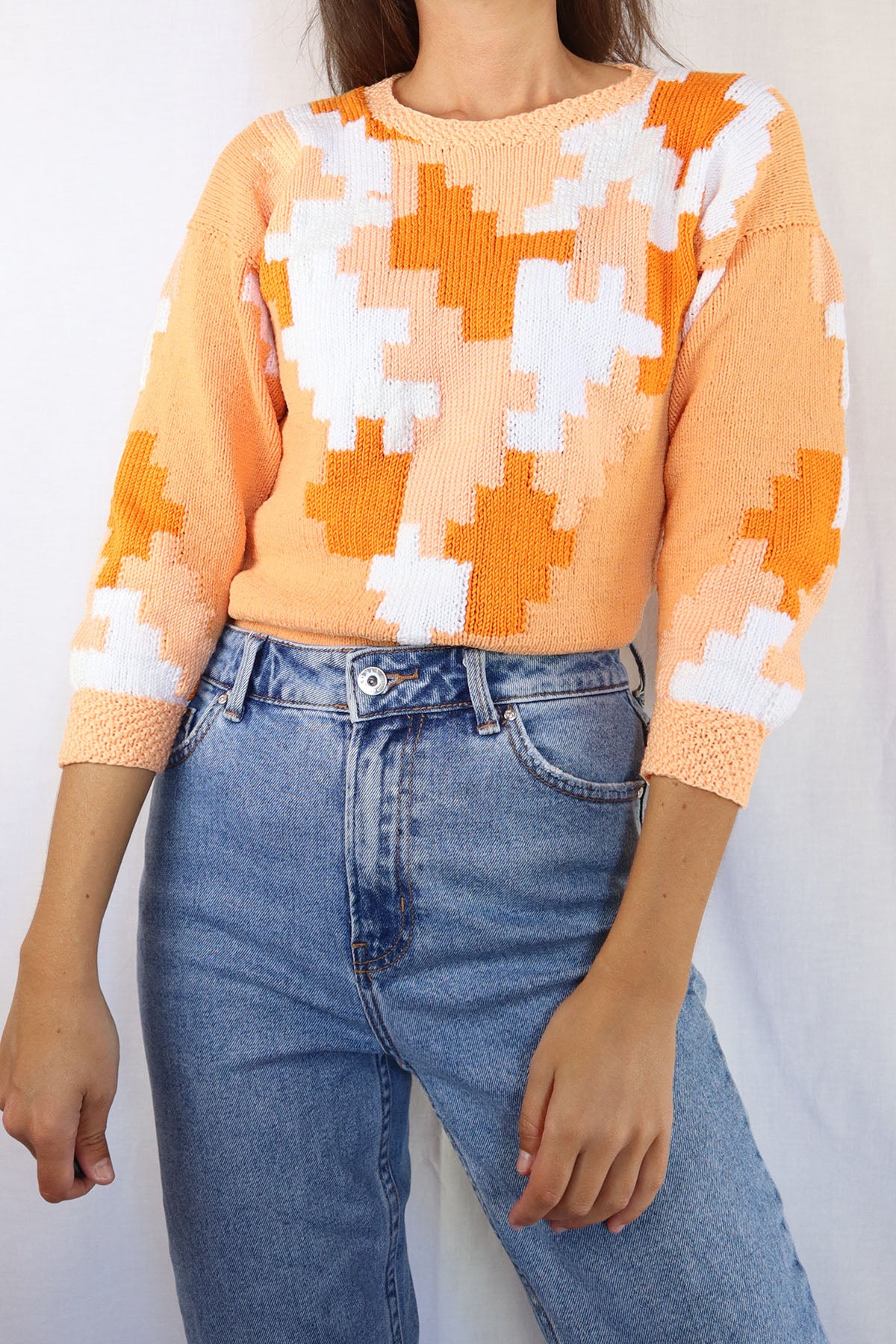 Handmade Tetris Pattern Vintage Pullover