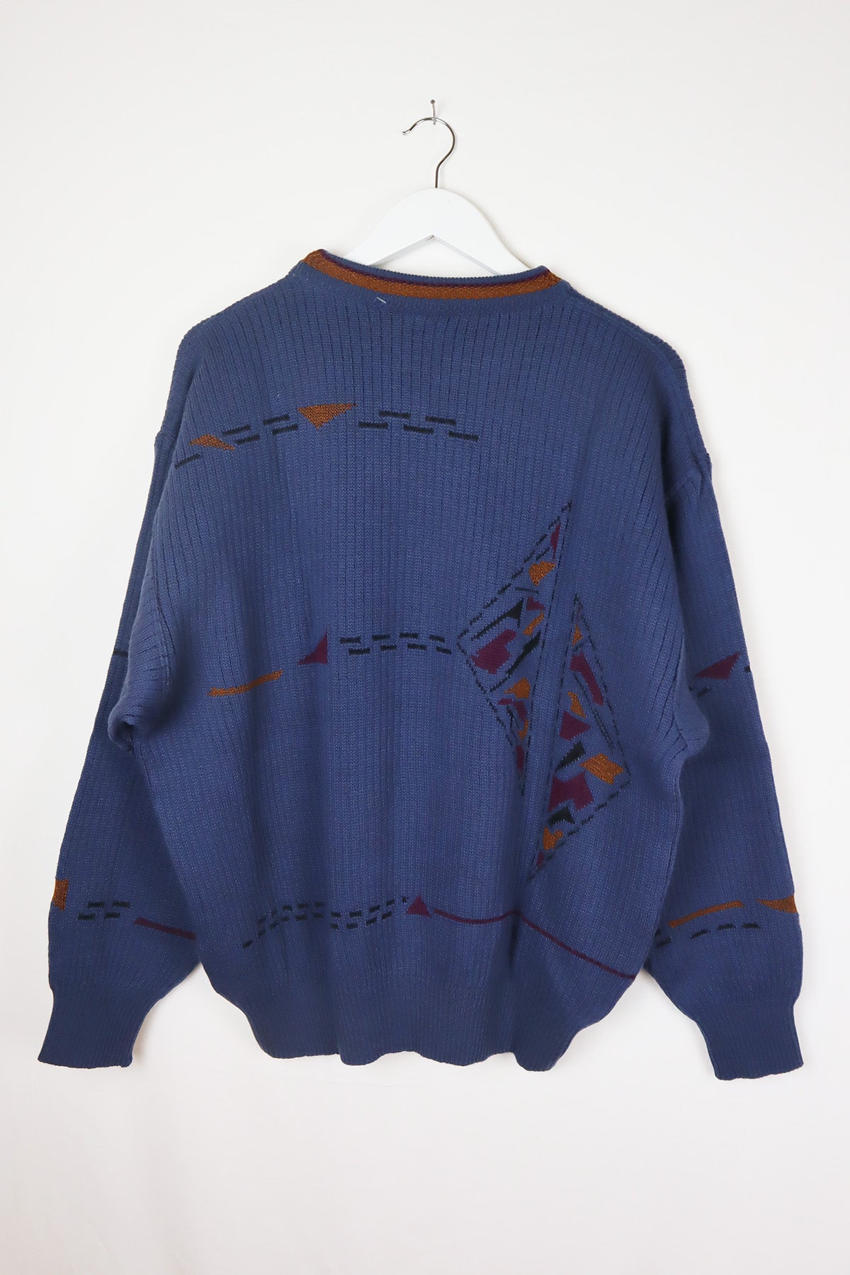 Unisex Vintage Pullover Blau Abstrakt ( Gr. L )