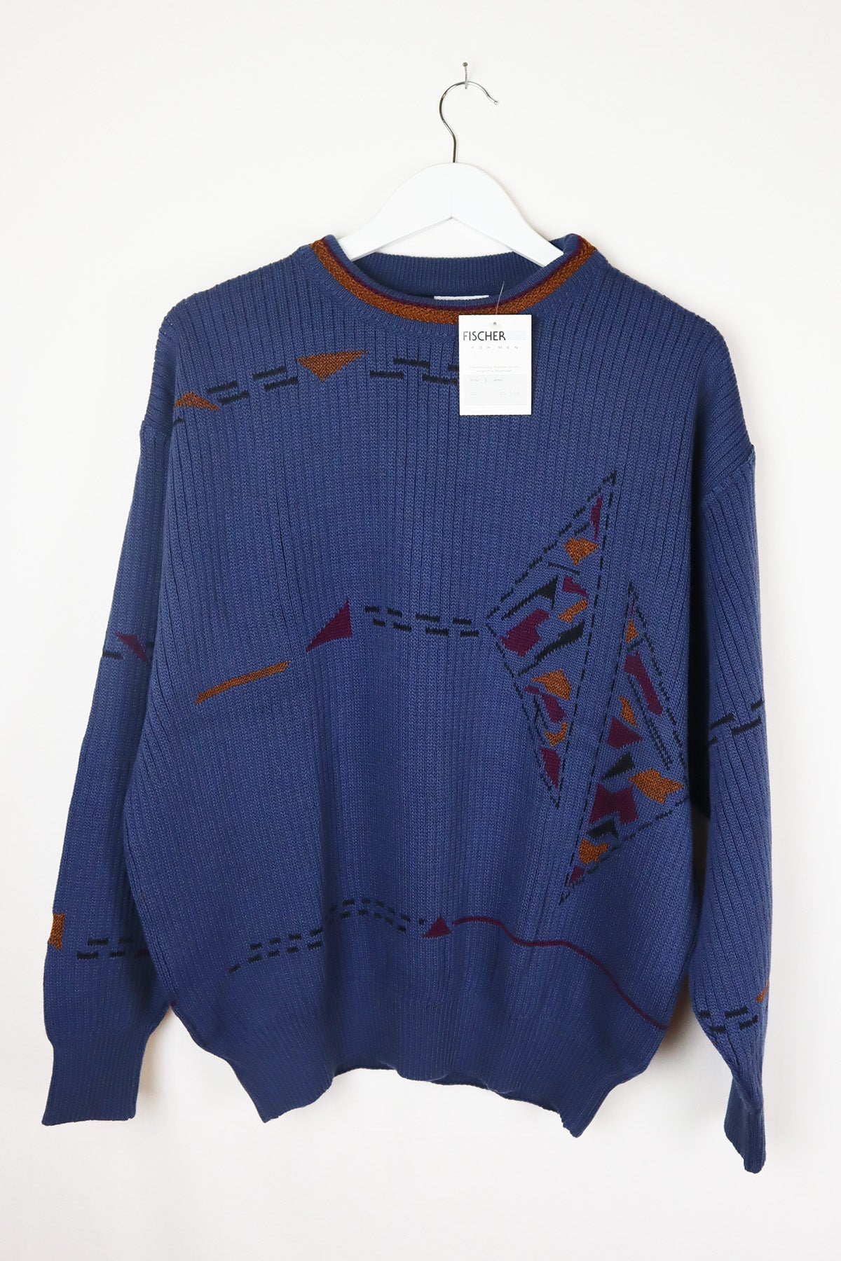 Unisex Vintage Pullover Blau Abstrakt ( Gr. L )
