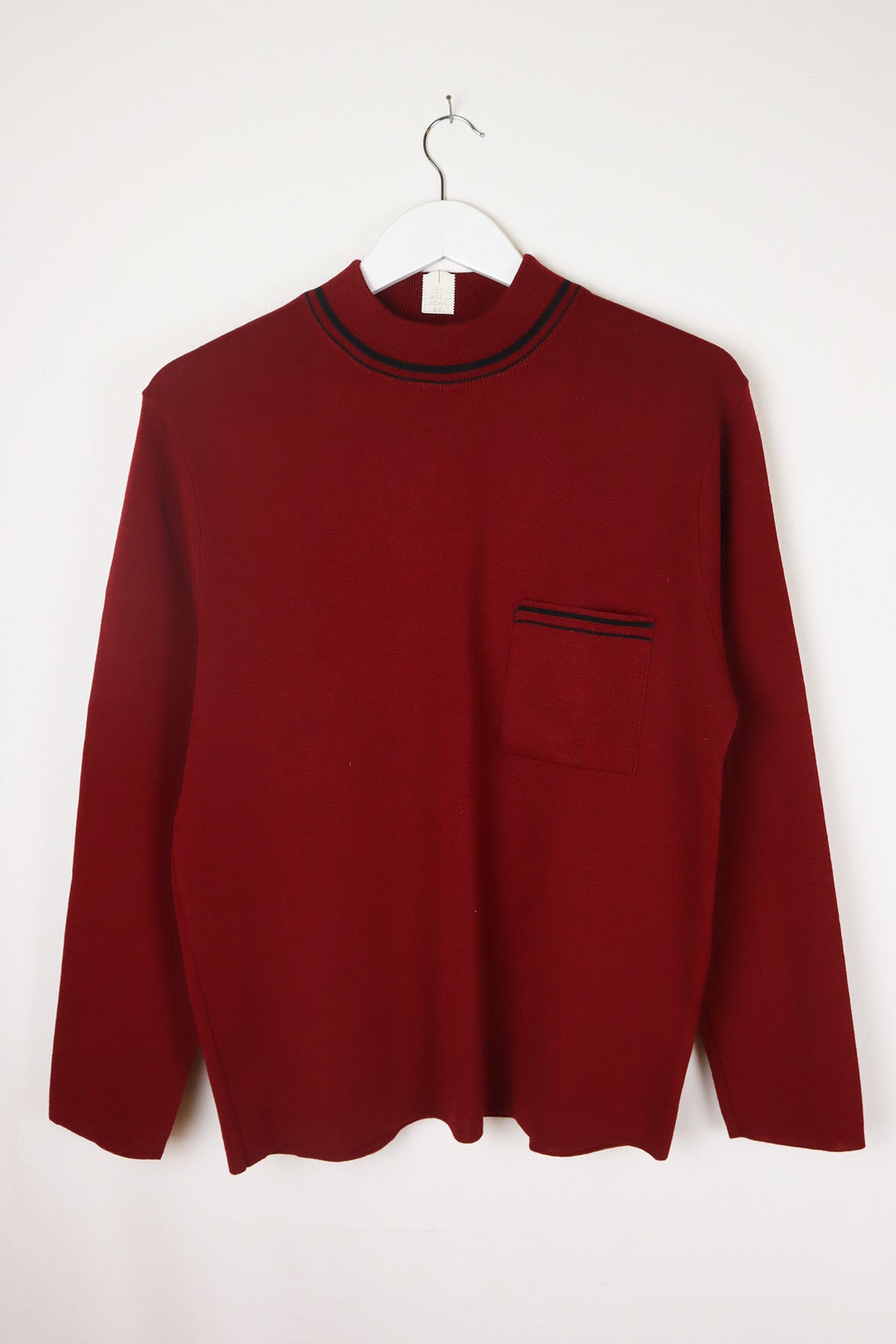 Unisex Vintage Pullover Dunkelrot Stehkragen ( Gr. M )