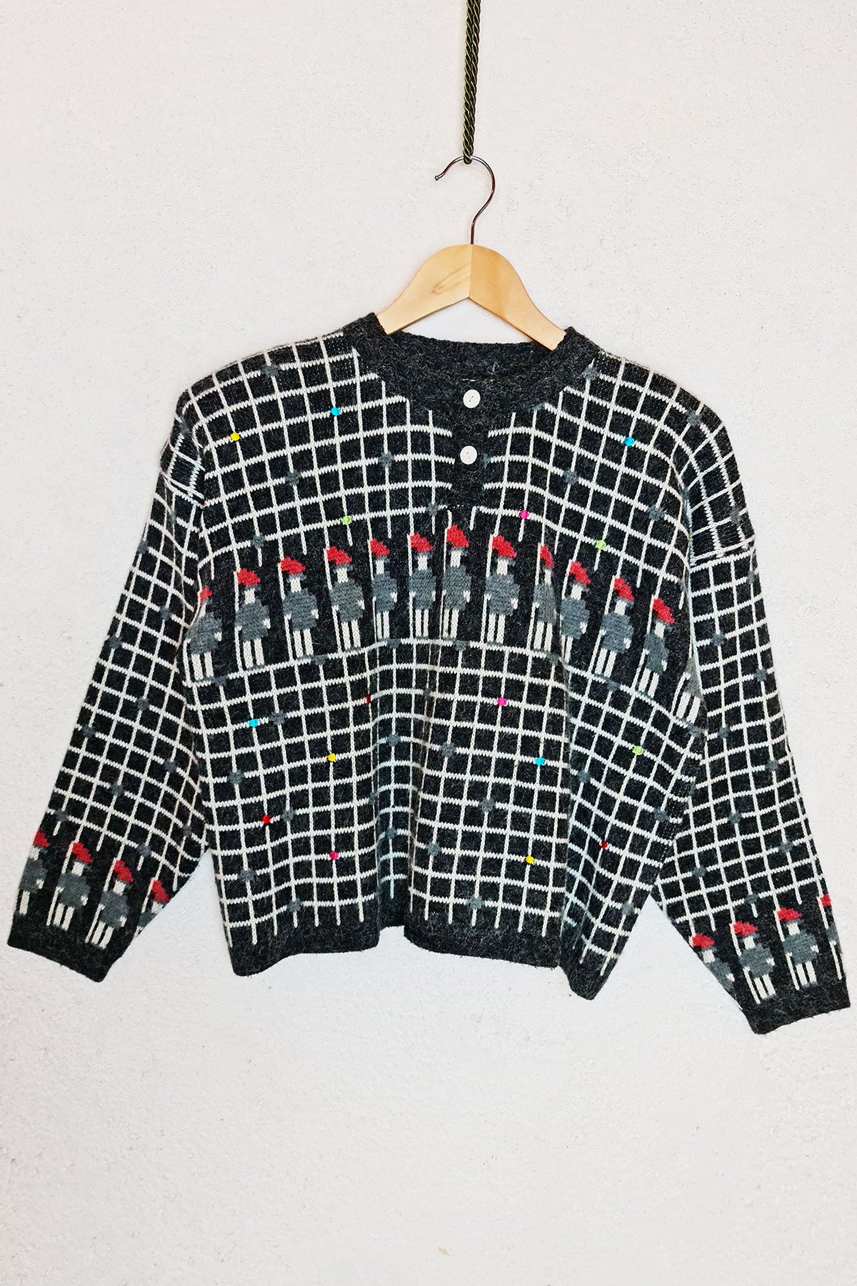 Buttoned Check Vintage Pullover