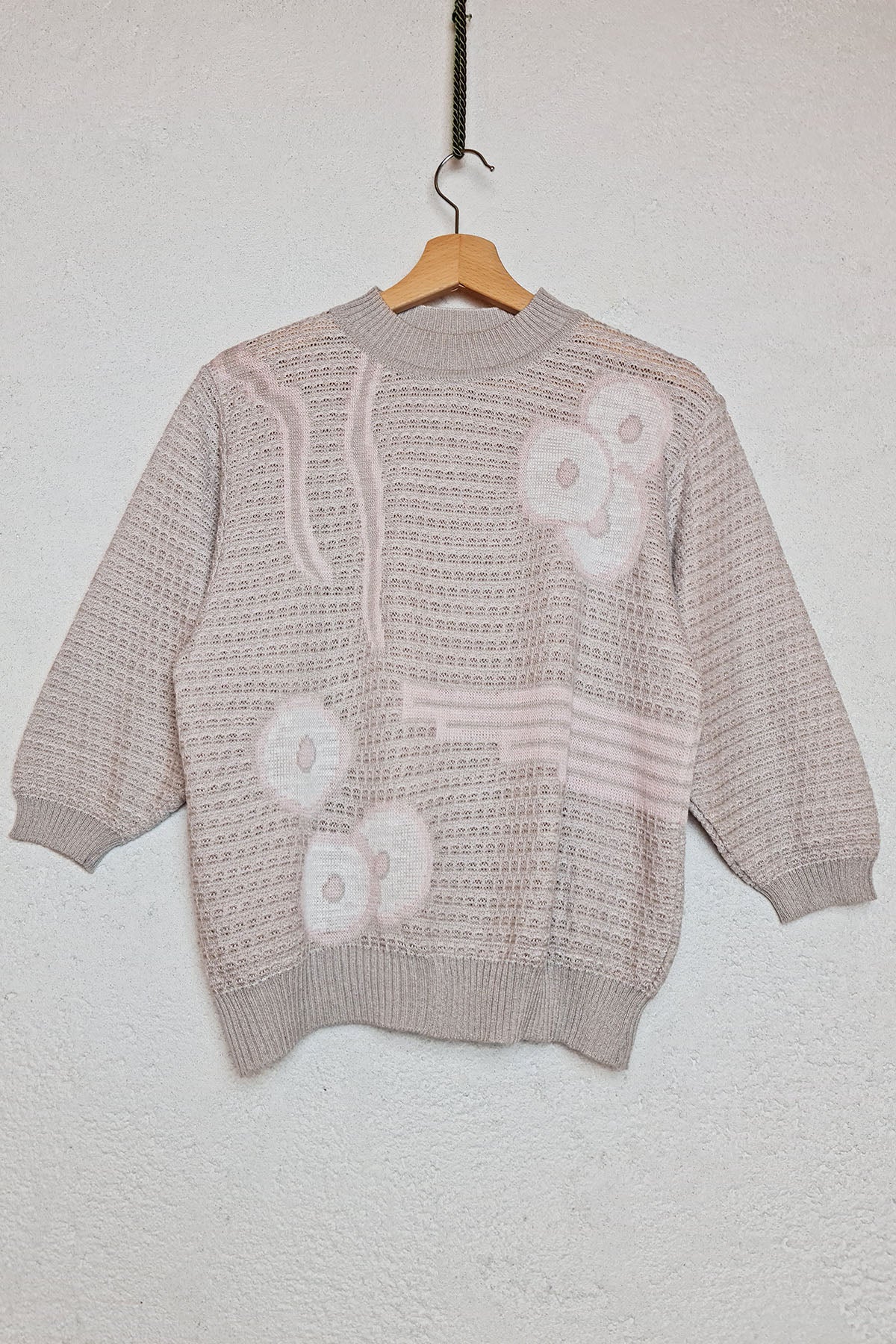 Beige Abstract Embroidery Vintage Pullover