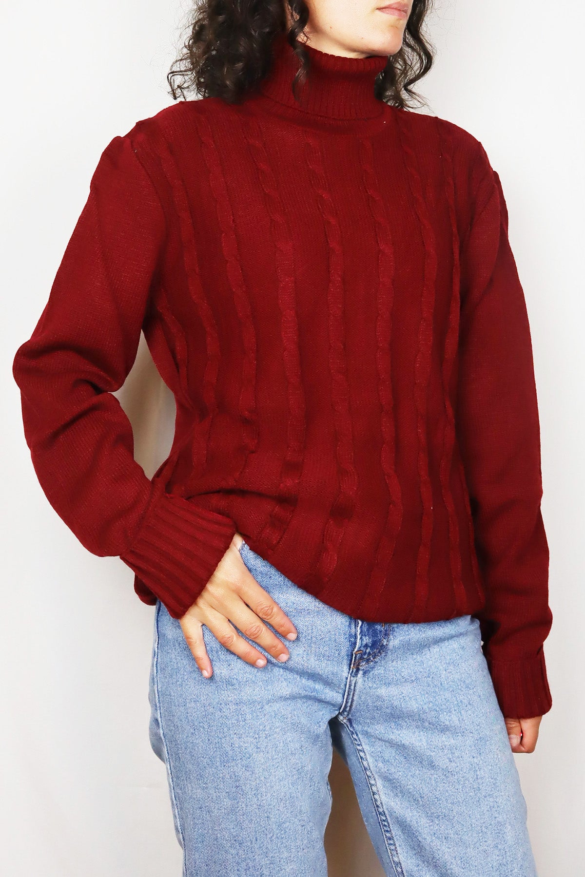 Vintage Pullover Basic Rollkragen Rot ( Gr. M )