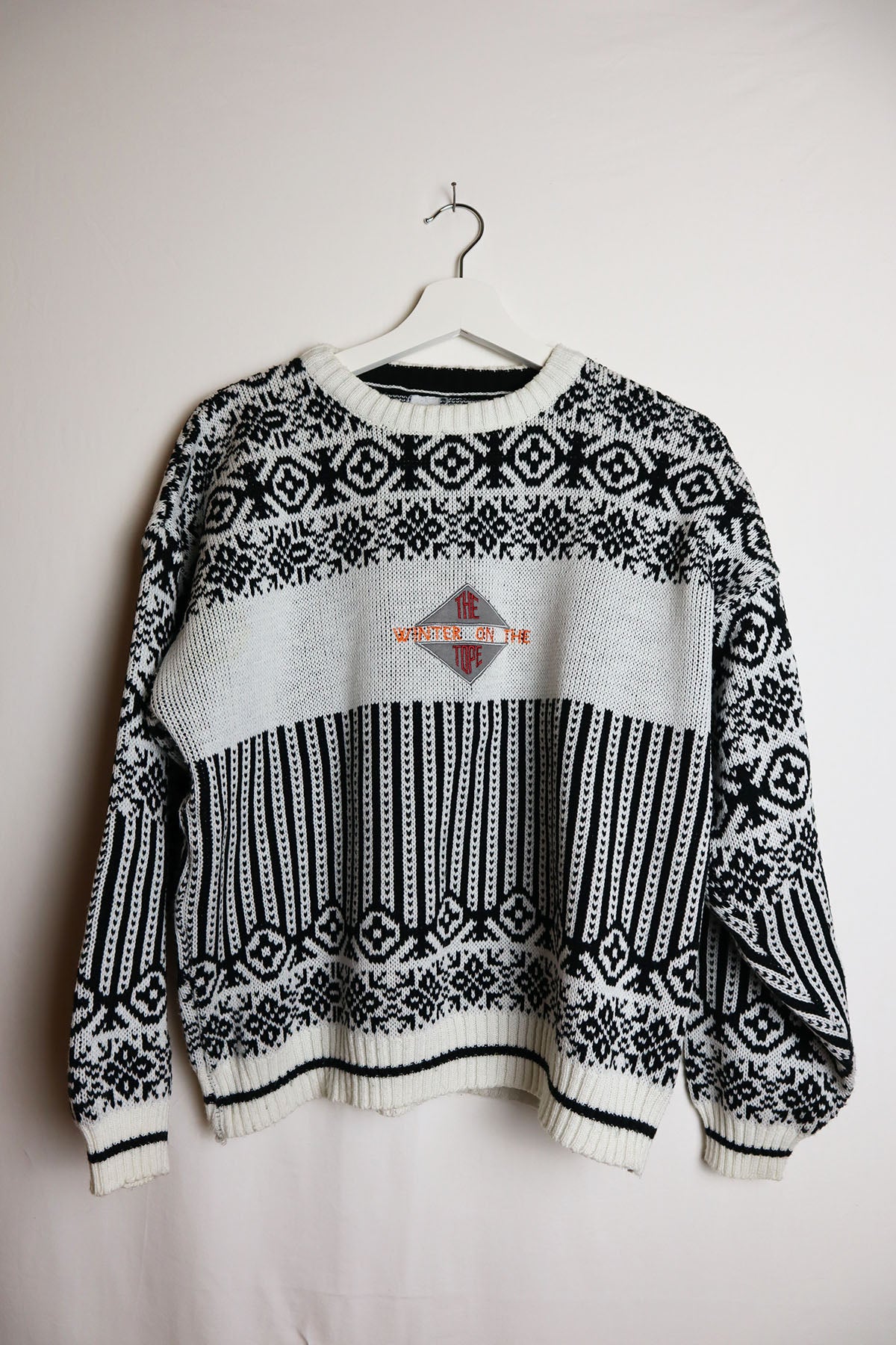 Pullover Vintage Schwarz Weiß Norweger ( Gr. S/M )